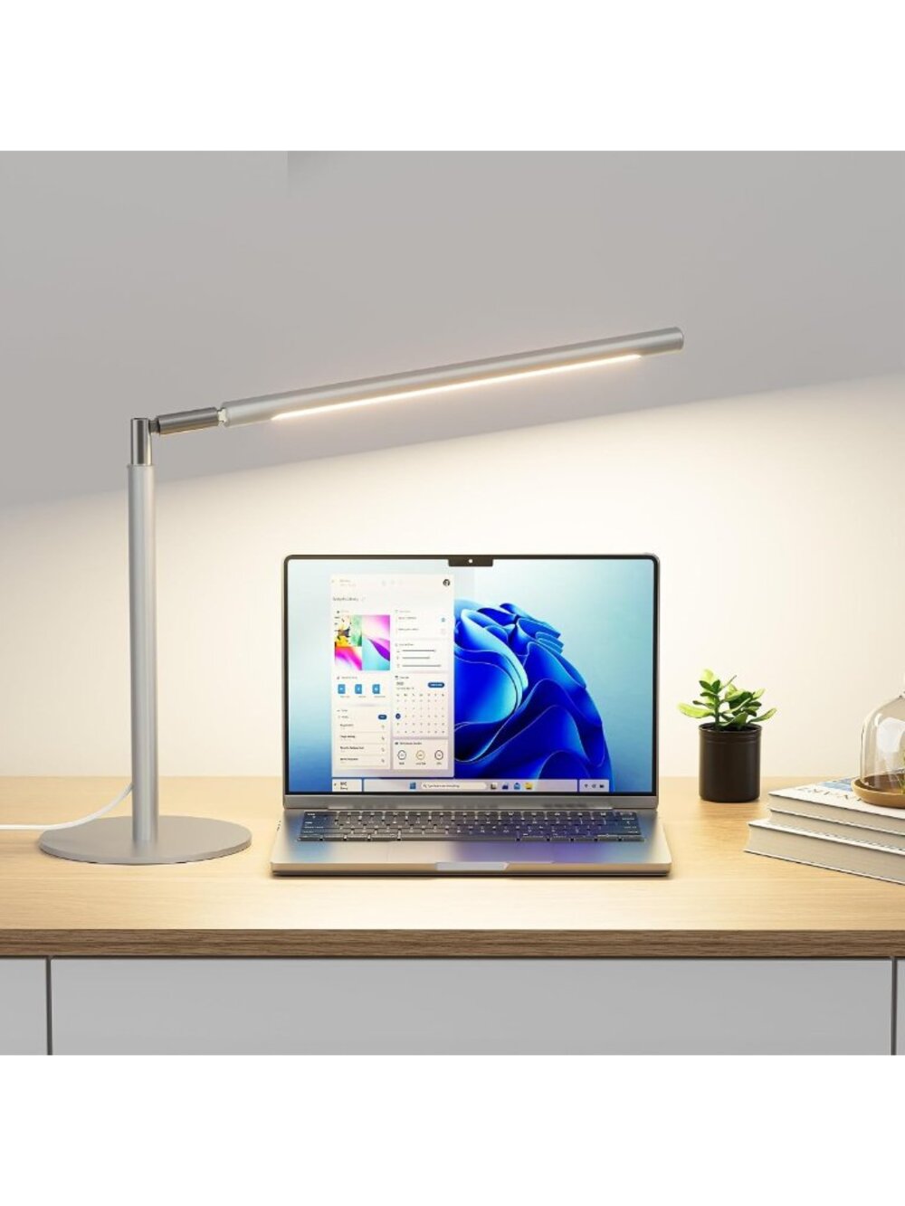 Dimmable Silver LED Desk Lamp, 16" Adjustable Brightness & Color, Modern Table
